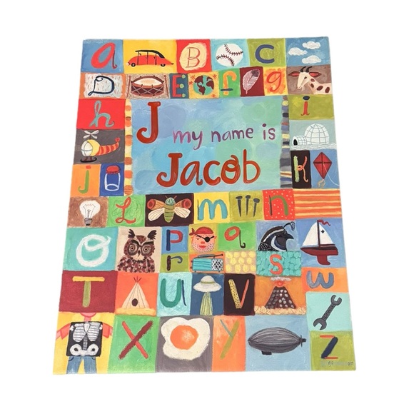 Children’s wall art. “J My Name is Jacob” original canvas by Oopsy Daisy. VGUC - Picture 3 of 4
